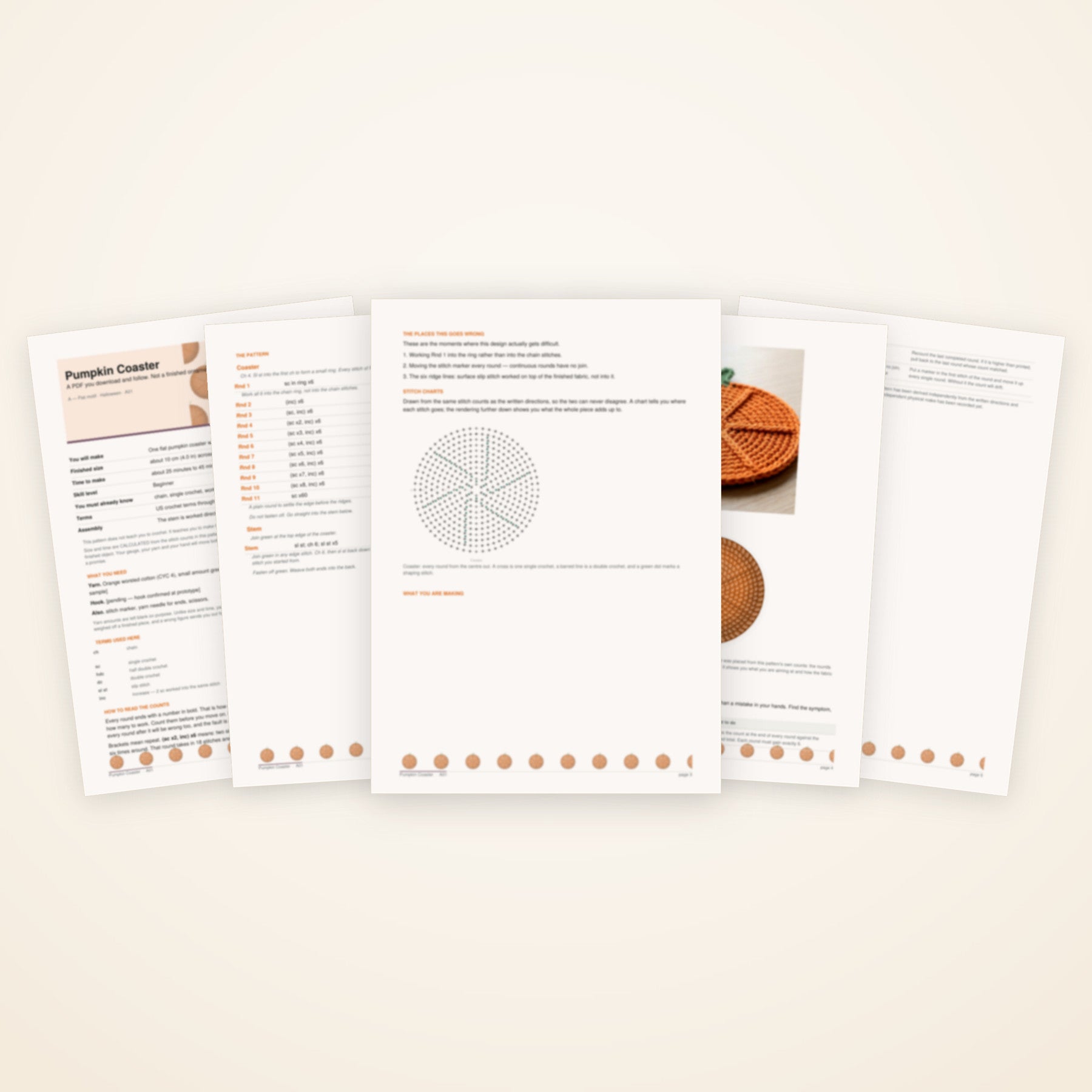 Pumpkin Coaster — the pages included in the download