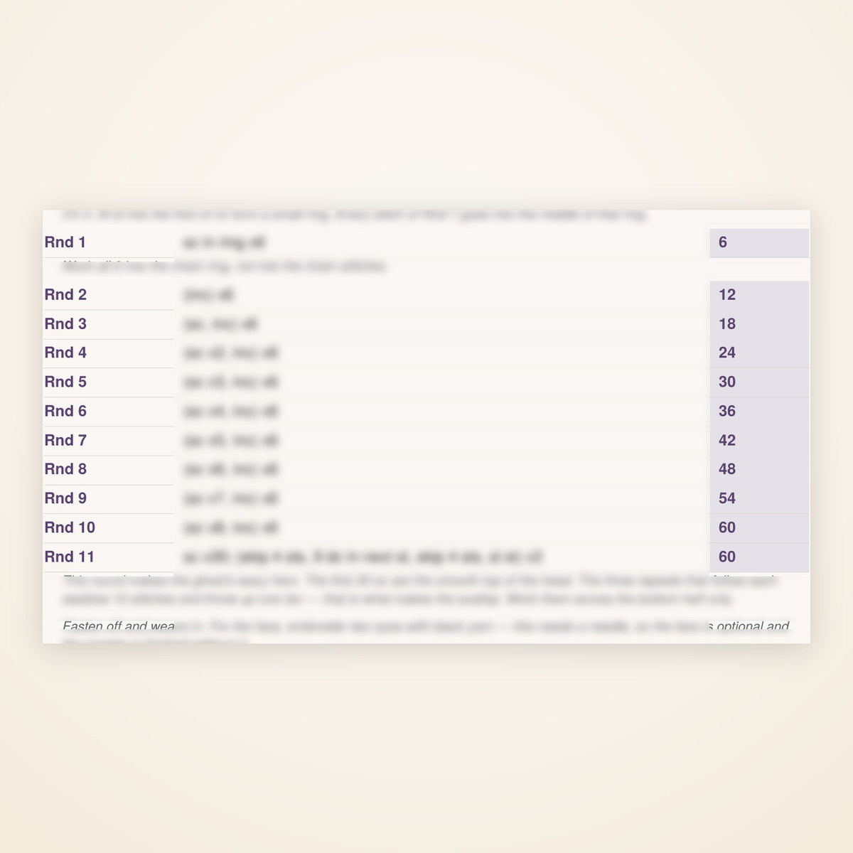 Ghost Coaster — worked rounds from the pattern, each ending in its stitch count