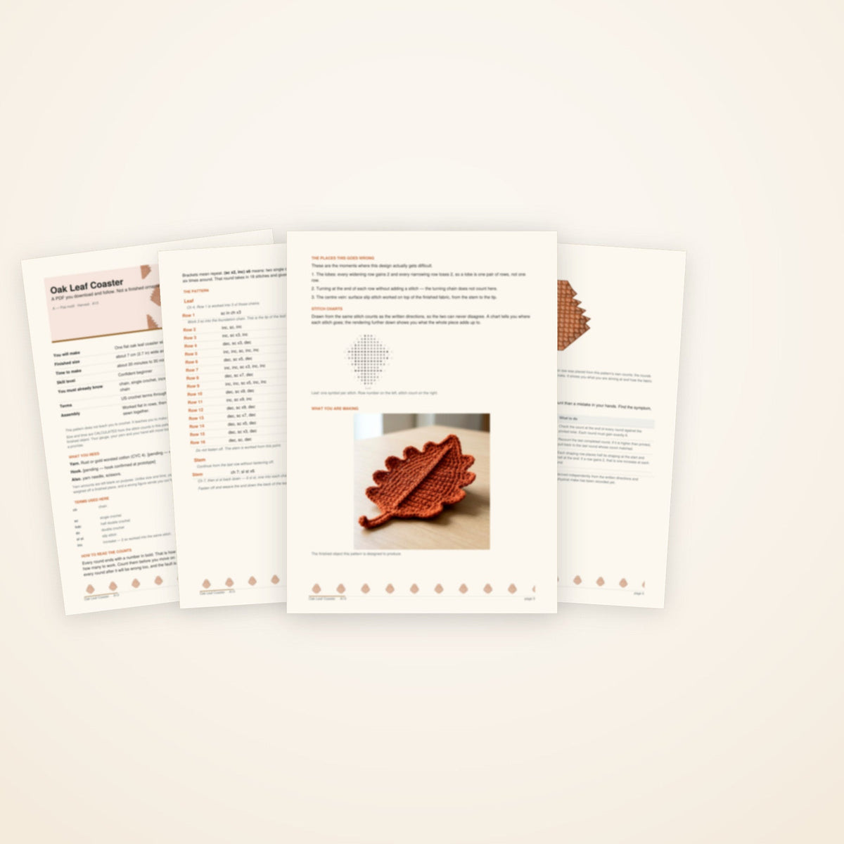 Oak Leaf Coaster — the pages included in the download