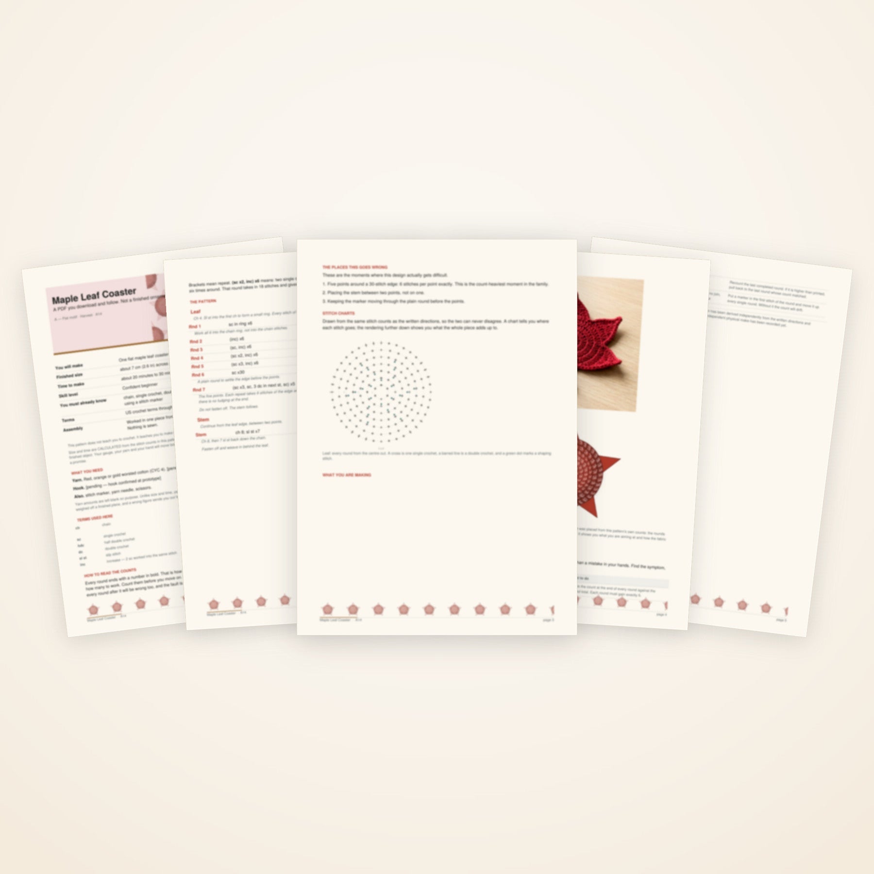 Maple Leaf Coaster — the pages included in the download