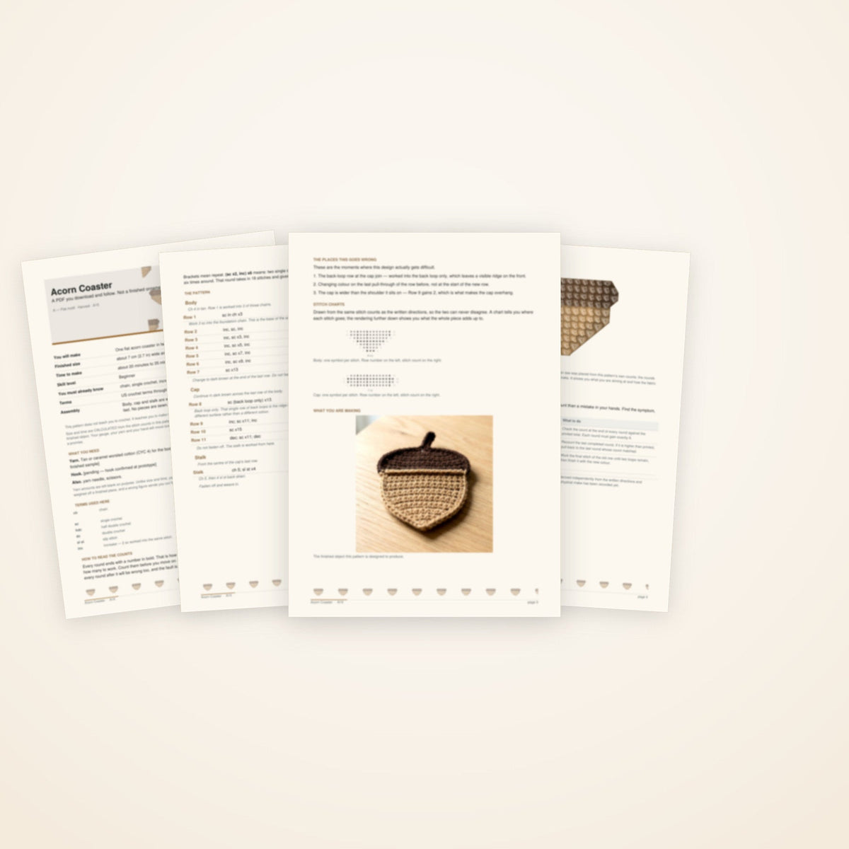 Acorn Coaster — the pages included in the download
