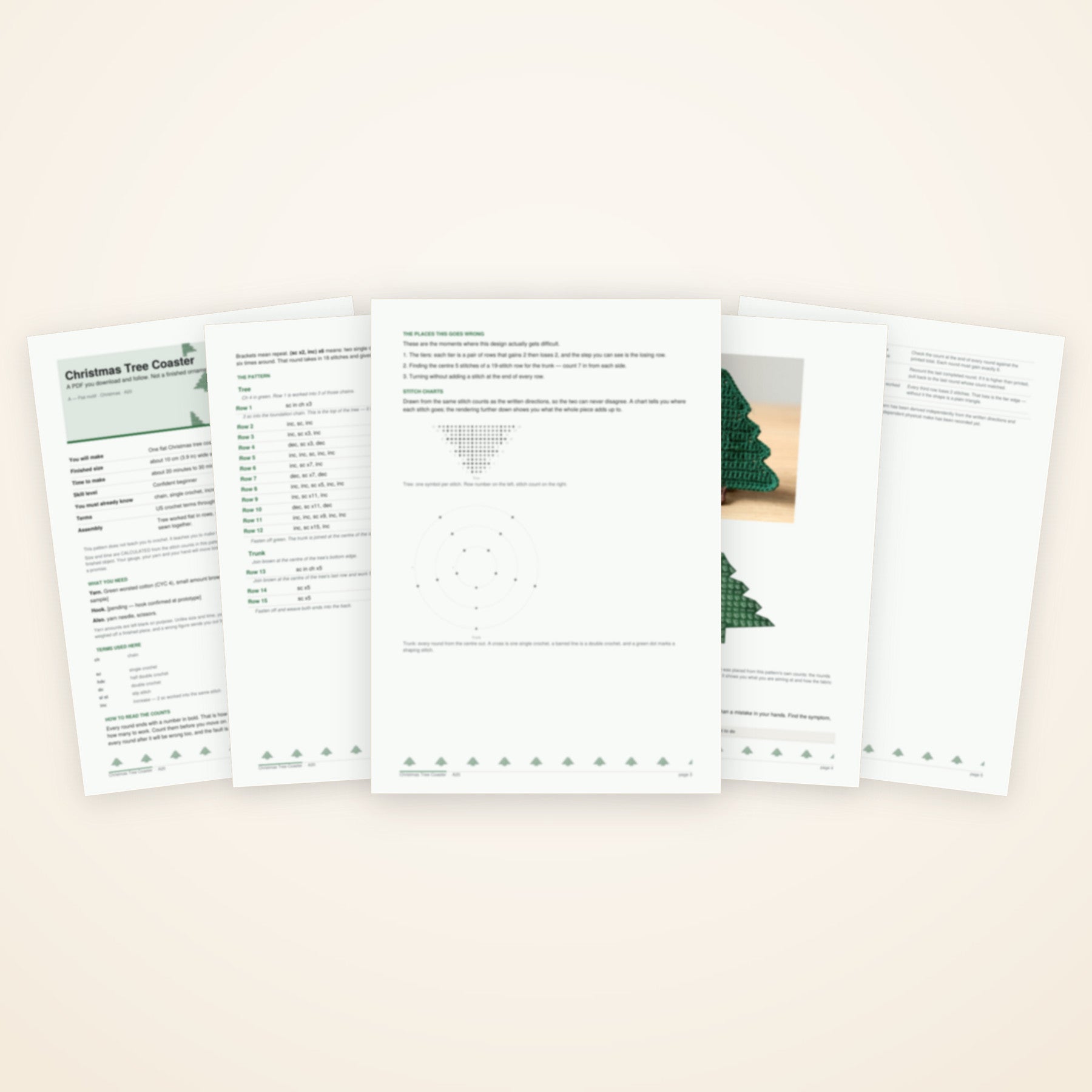 Christmas Tree Coaster — the pages included in the download