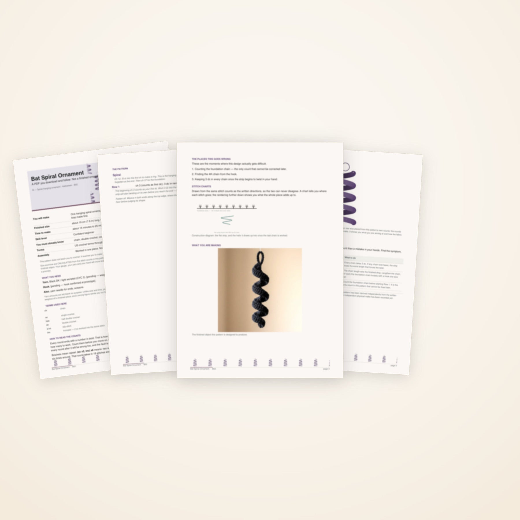 Bat Spiral Ornament — the pages included in the download
