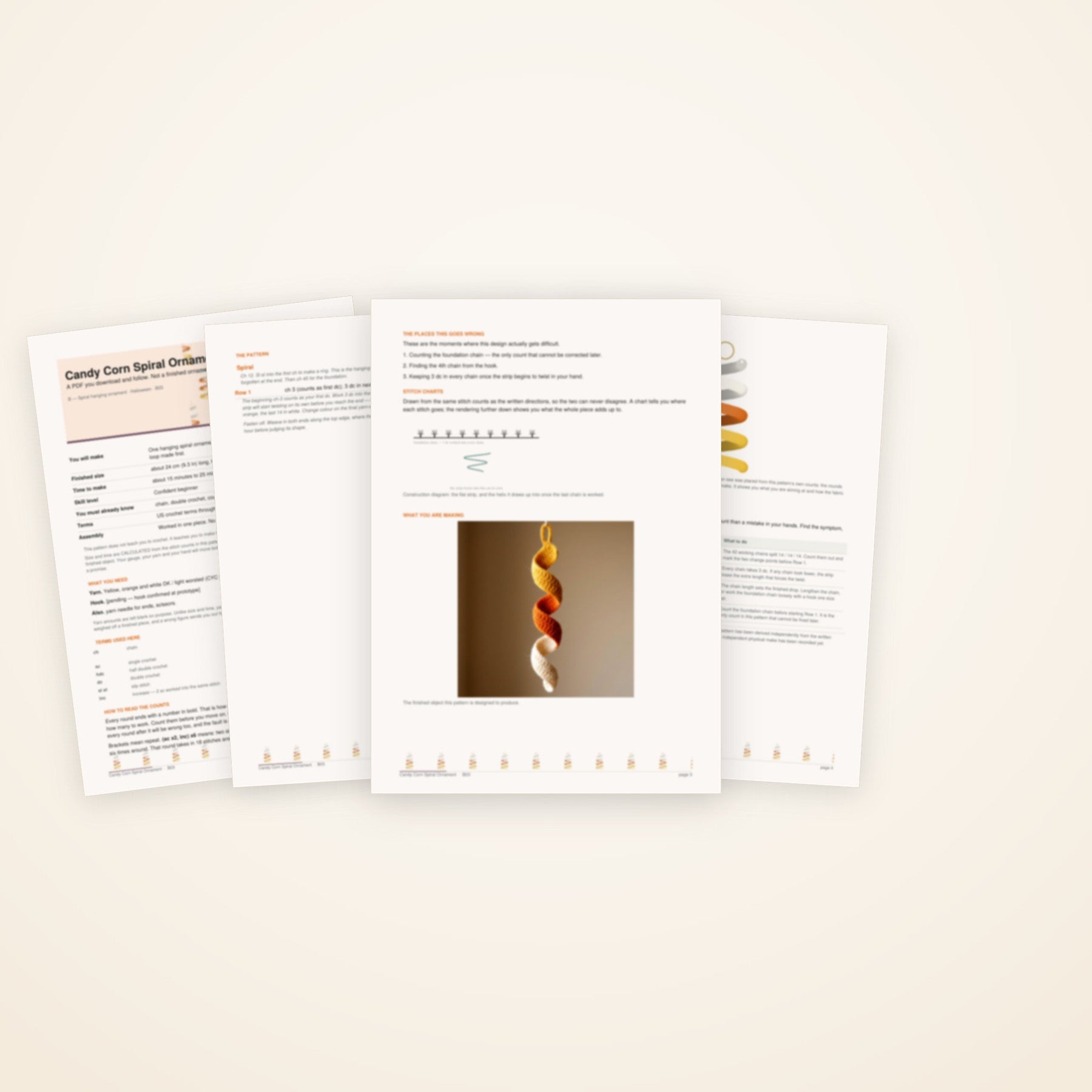Candy Corn Spiral Ornament — the pages included in the download