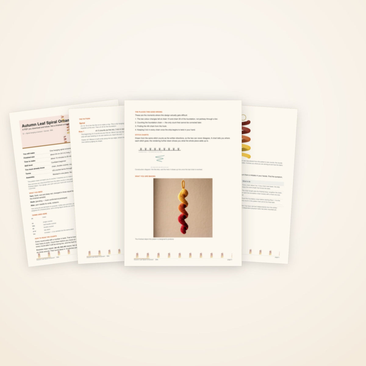 Autumn Leaf Spiral Ornament — the pages included in the download