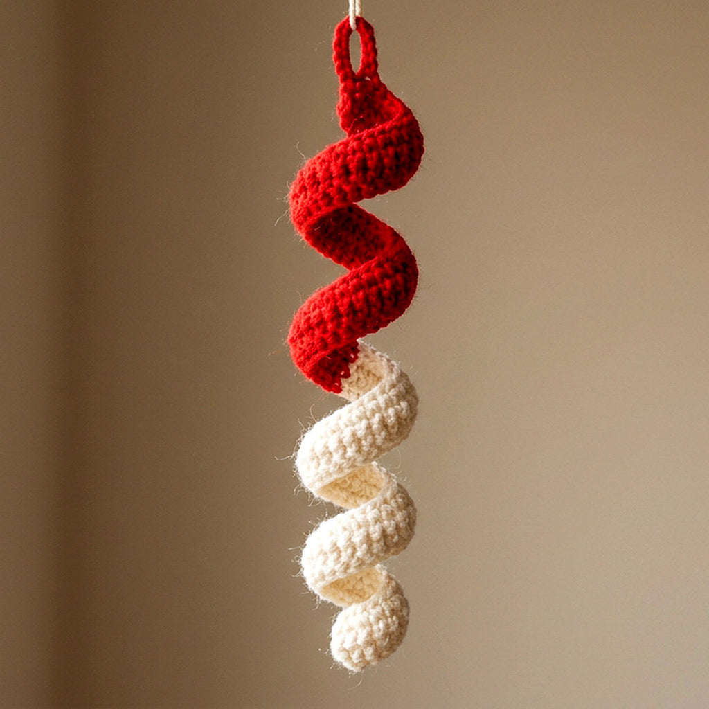 Candy Cane Spiral Ornament — the finished object this pattern is designed to produce