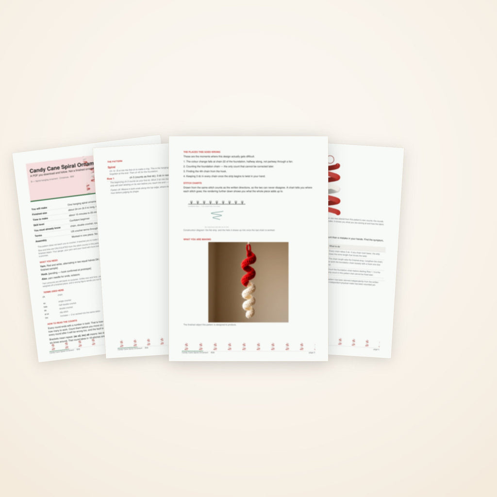 Candy Cane Spiral Ornament — the pages included in the download