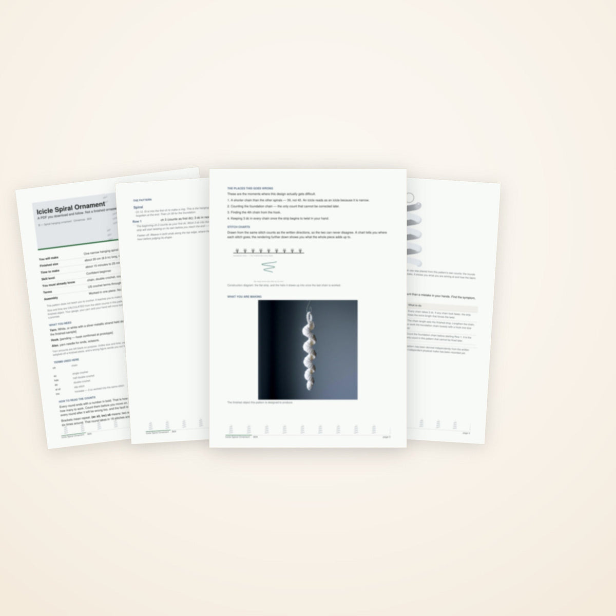 Icicle Spiral Ornament — the pages included in the download