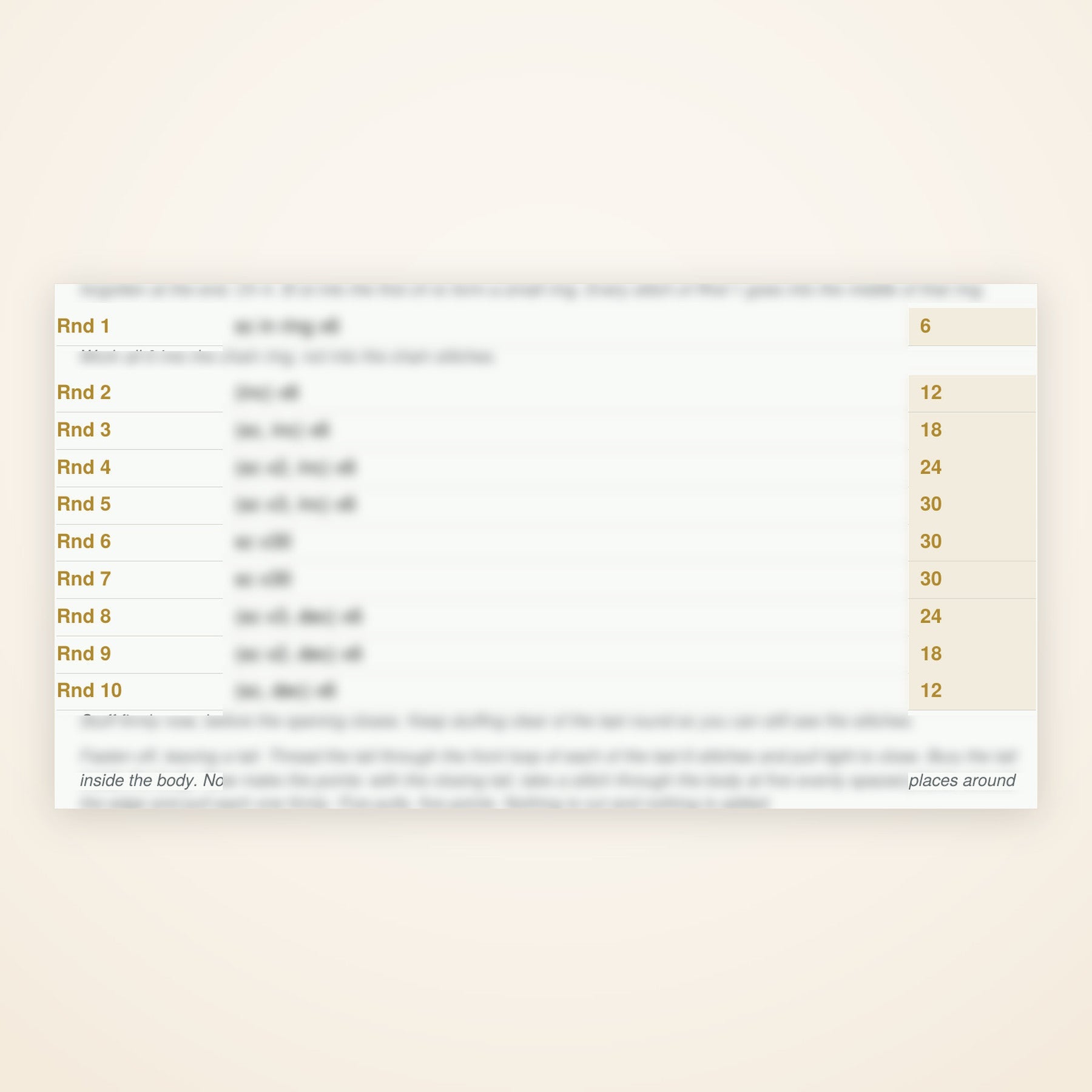 Star — No-Sew Mini — worked rounds from the pattern, each ending in its stitch count