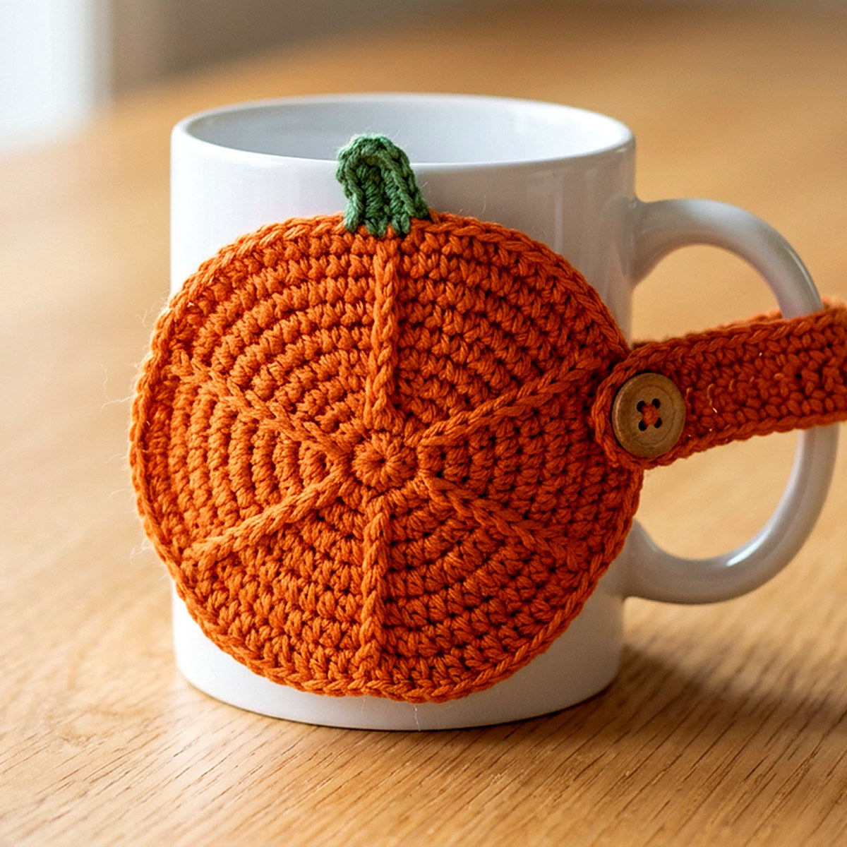 Pumpkin Mug Hugger — the finished object this pattern is designed to produce