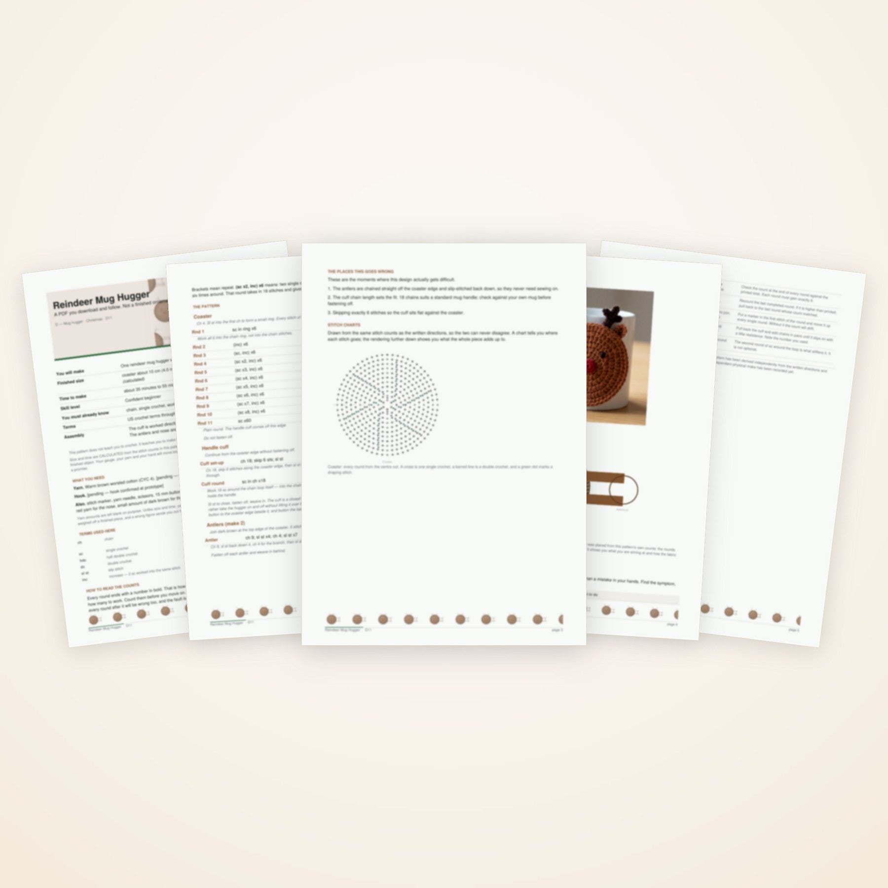 Reindeer Mug Hugger — the pages included in the download