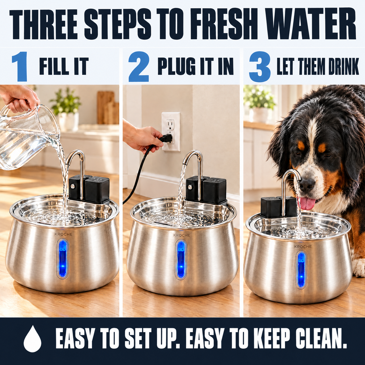Three steps: fill it, plug it in, let them drink