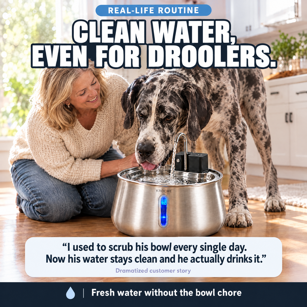 Great Dane drinking from the KROCHE fountain